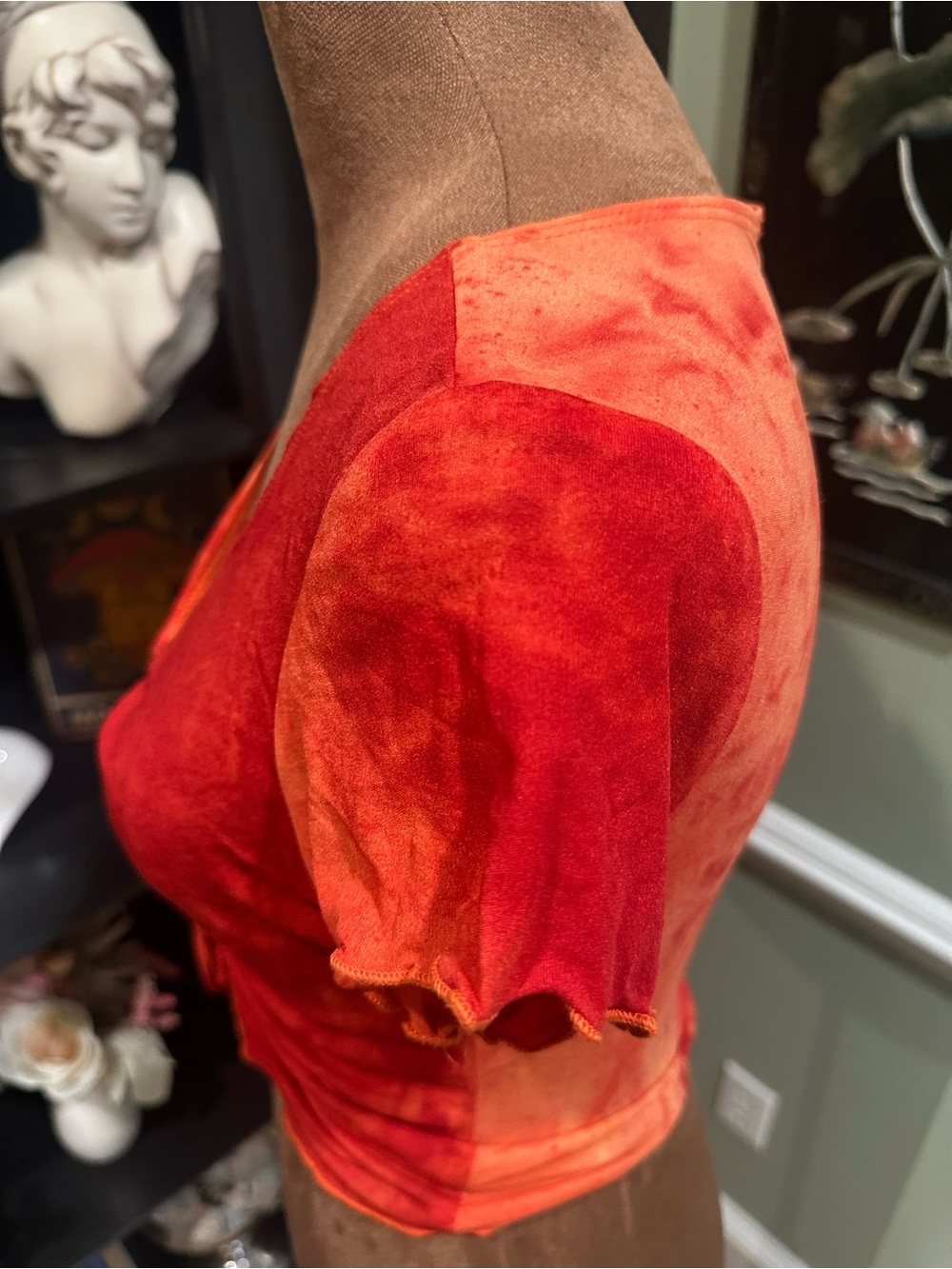 Evolution Fire Red & Orange Ruched Rave Top – Size Small - Picture 9 of 9